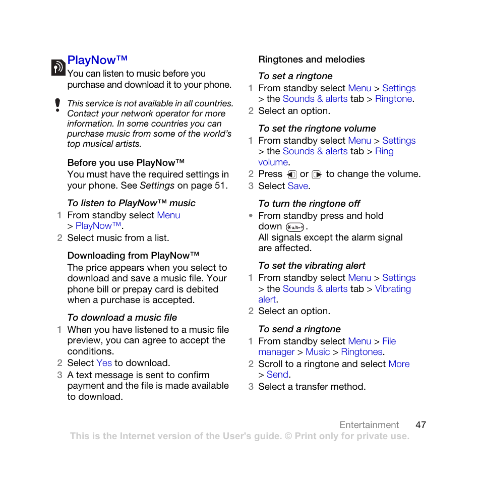 Playnow | Sony Ericsson K770i User Manual | Page 49 / 84