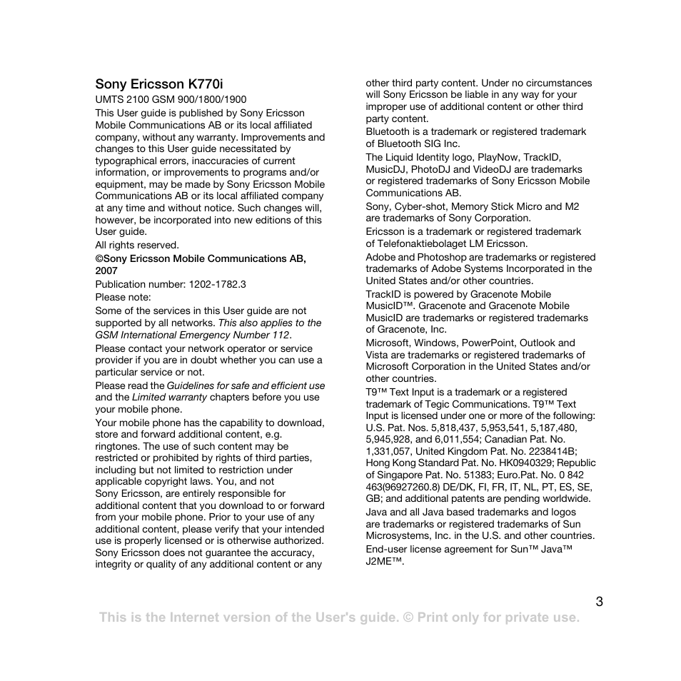 Sony Ericsson K770i User Manual | Page 5 / 84