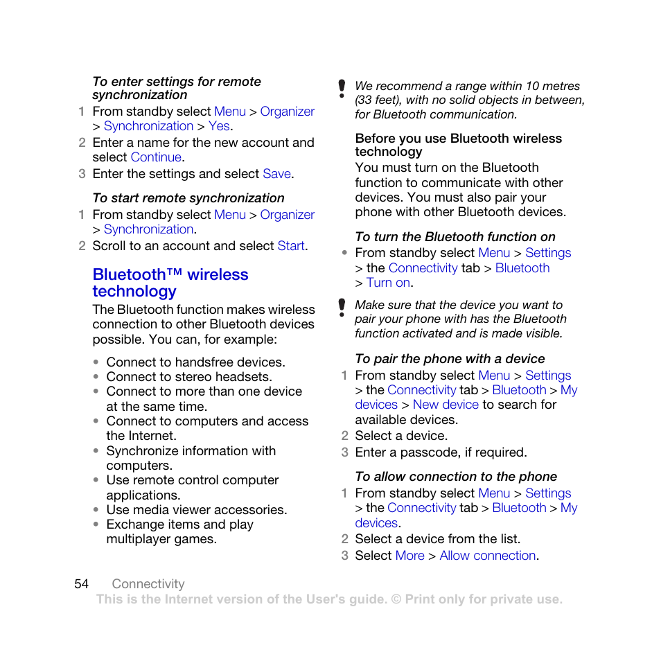 Bluetooth™ wireless technology | Sony Ericsson K770i User Manual | Page 56 / 84