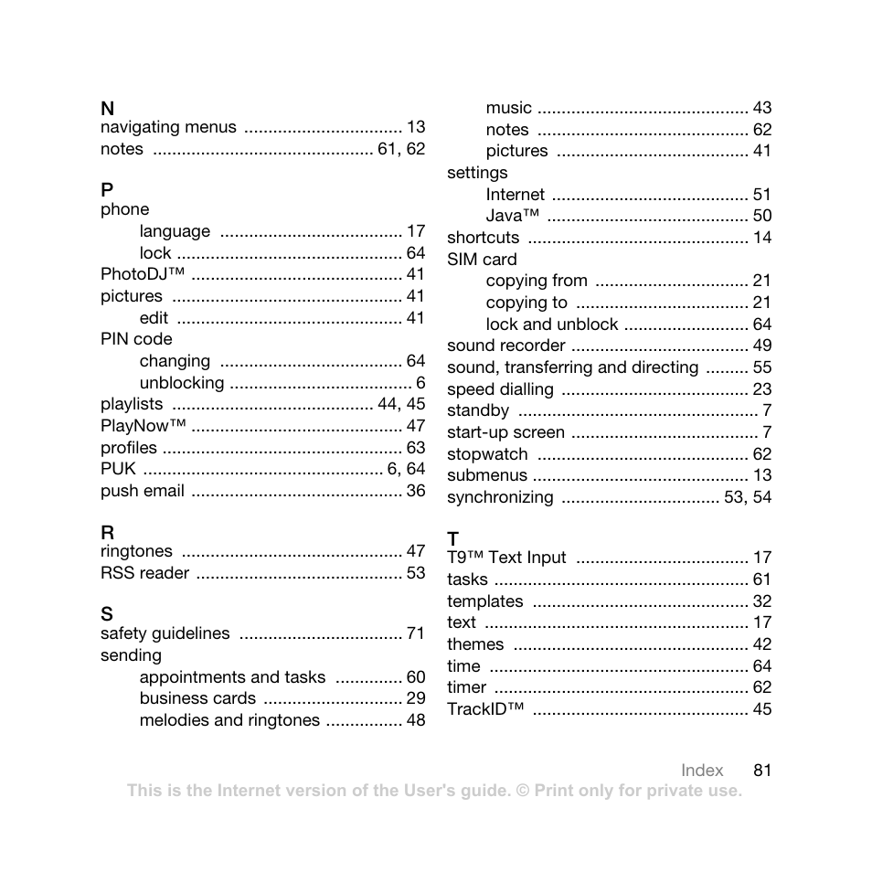 Sony Ericsson K770i User Manual | Page 83 / 84