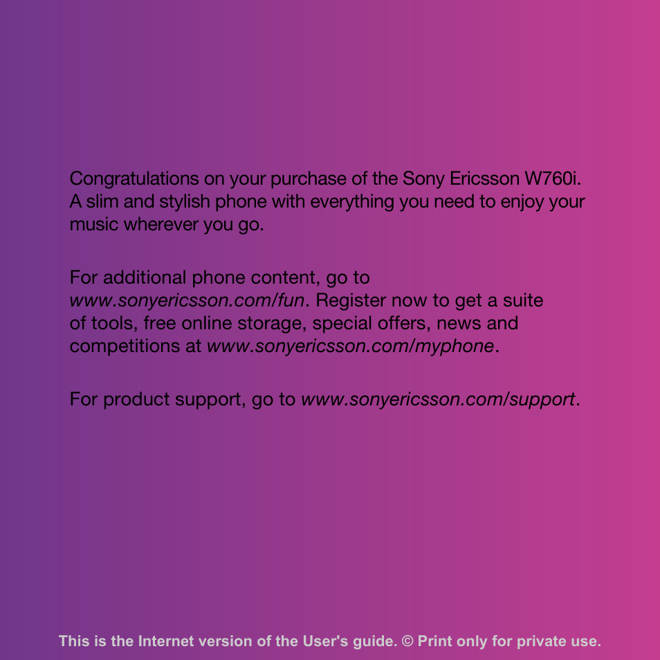 Sony Ericsson W760i User Manual | 79 pages