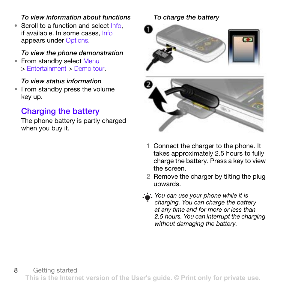 Charging the battery | Sony Ericsson W760i User Manual | Page 10 / 79