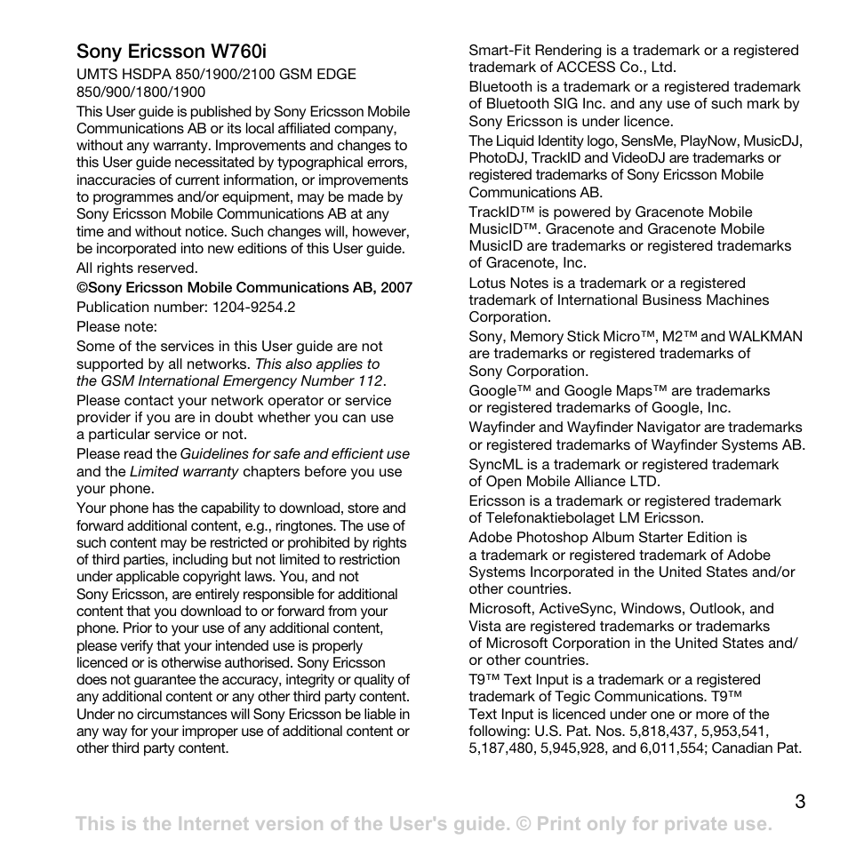 Sony Ericsson W760i User Manual | Page 5 / 79