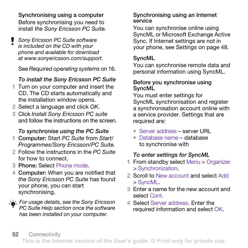 Sony Ericsson W760i User Manual | Page 54 / 79