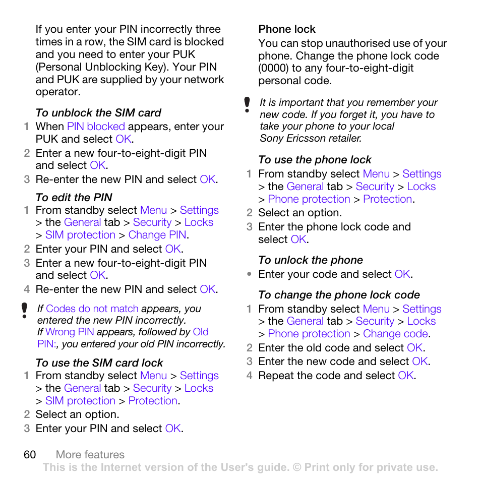 Sony Ericsson W760i User Manual | Page 62 / 79