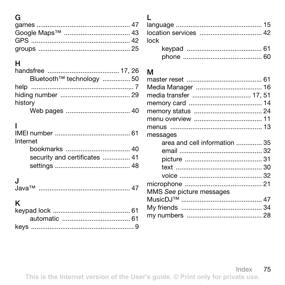 Sony Ericsson W760i User Manual | Page 77 / 79