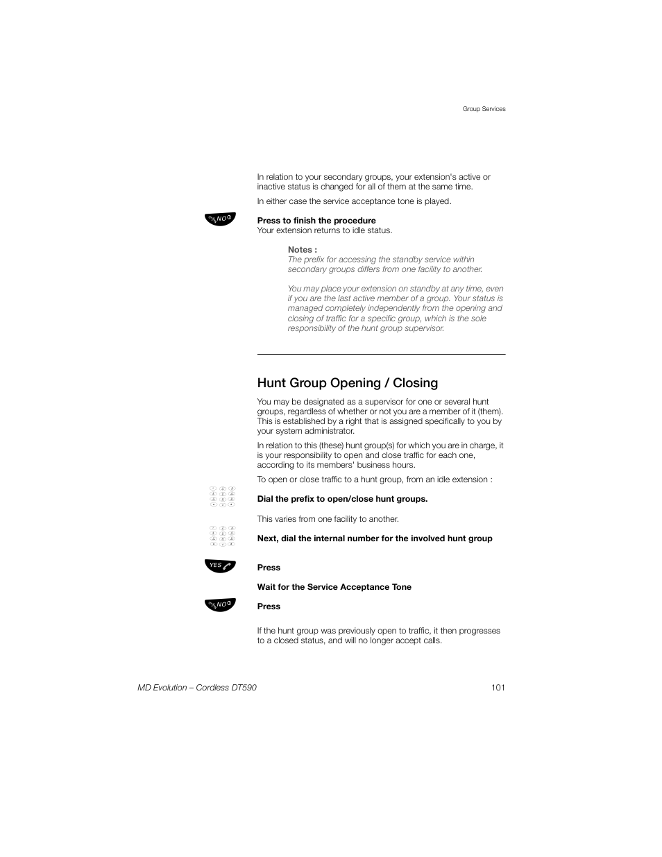 Hunt group opening / closing | Sony Ericsson Cordless DT590 User Manual | Page 101 / 164