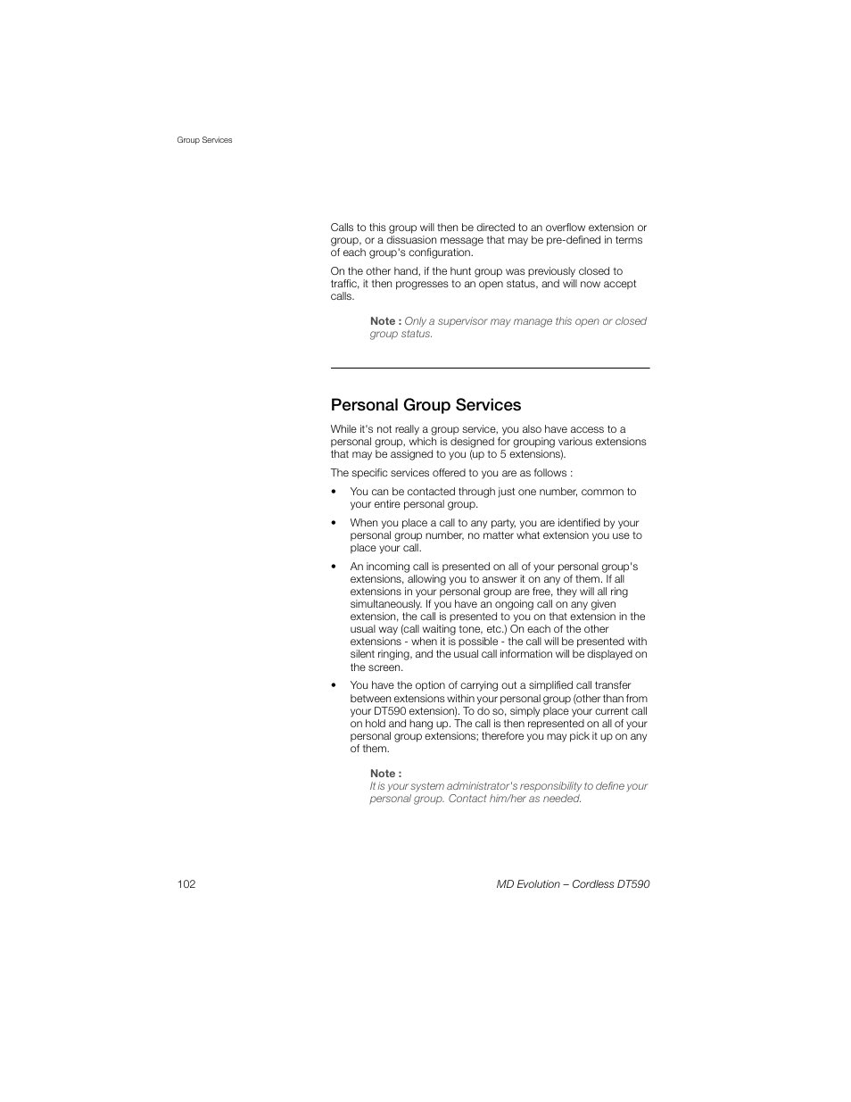 Personal group services | Sony Ericsson Cordless DT590 User Manual | Page 102 / 164