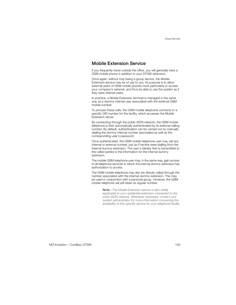 Mobile extension service | Sony Ericsson Cordless DT590 User Manual | Page 103 / 164