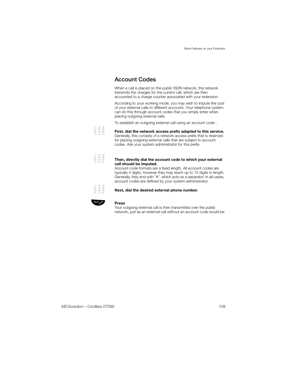 Account codes | Sony Ericsson Cordless DT590 User Manual | Page 109 / 164