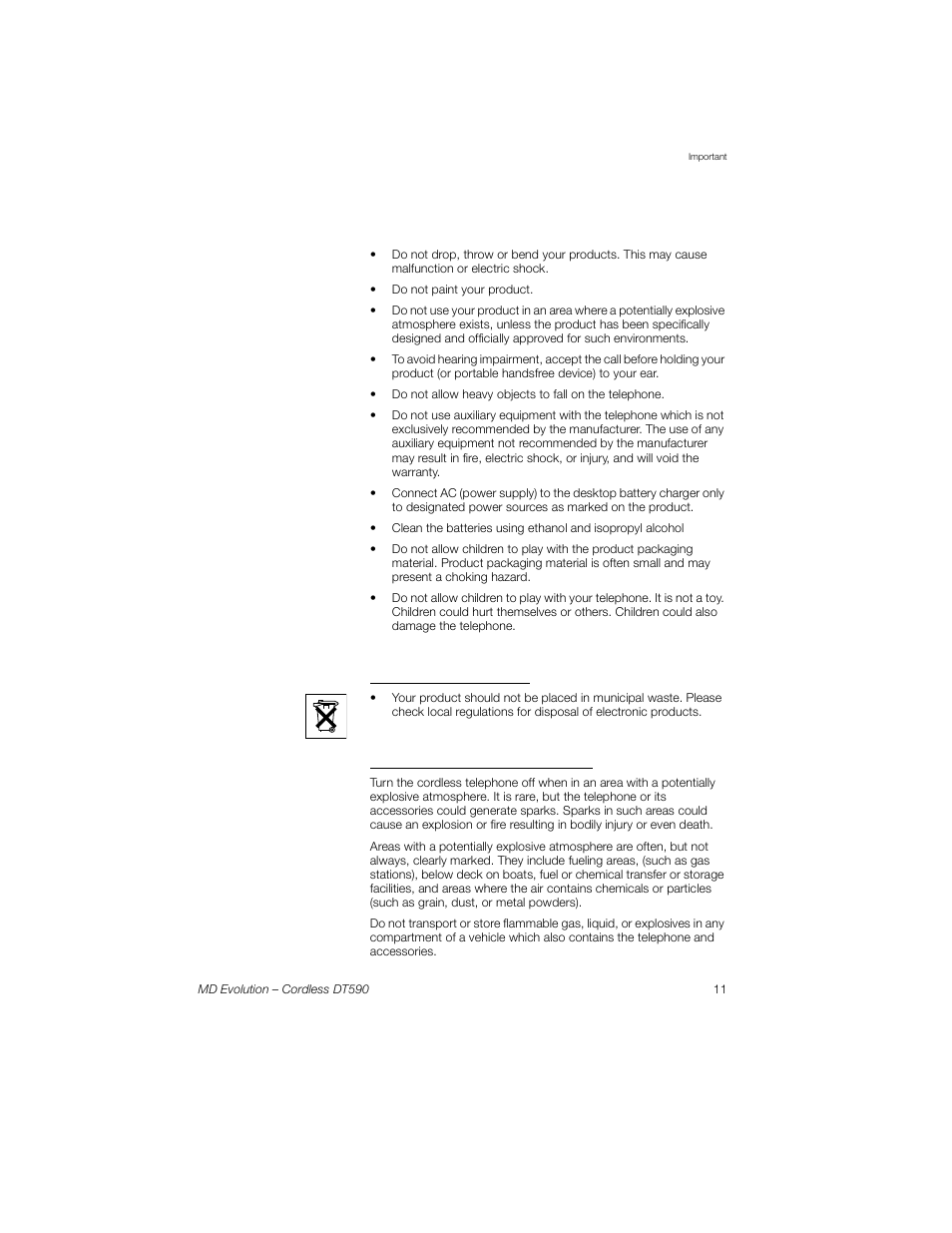 Disposing of the product, Potentially explosive atmospheres | Sony Ericsson Cordless DT590 User Manual | Page 11 / 164