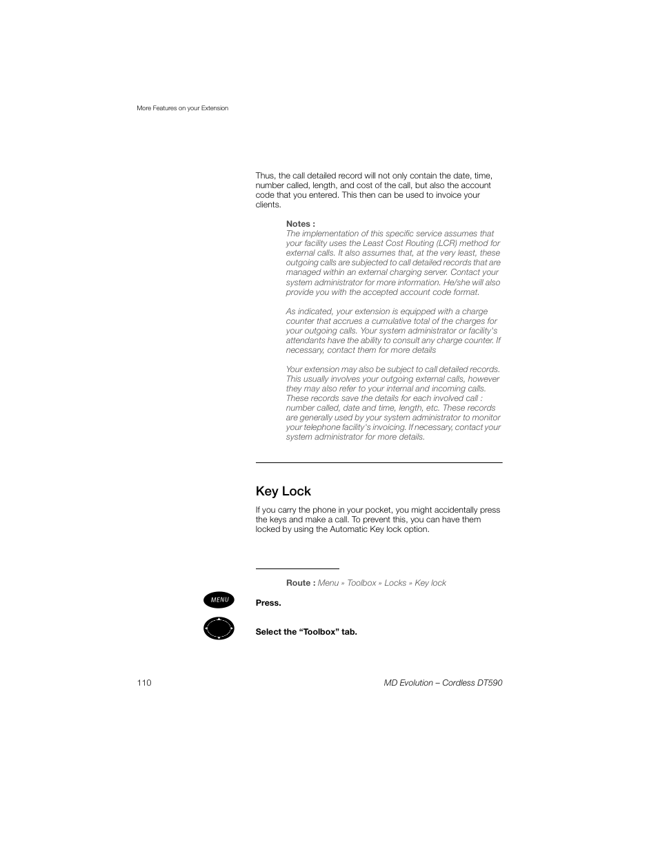 Key lock, To lock the keypad | Sony Ericsson Cordless DT590 User Manual | Page 110 / 164