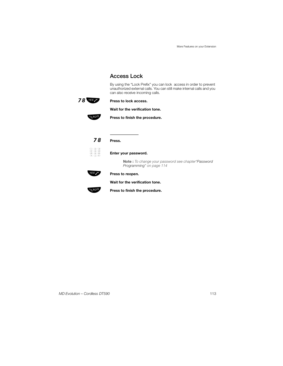 Access lock, Unlock access, 78 ь ы | Sony Ericsson Cordless DT590 User Manual | Page 113 / 164