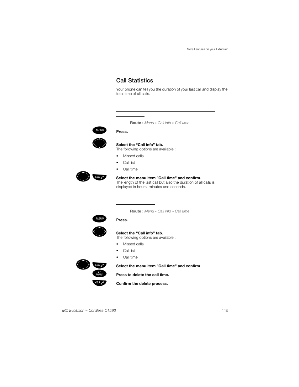 Call statistics, To see the call time, ºь ы | Sony Ericsson Cordless DT590 User Manual | Page 115 / 164