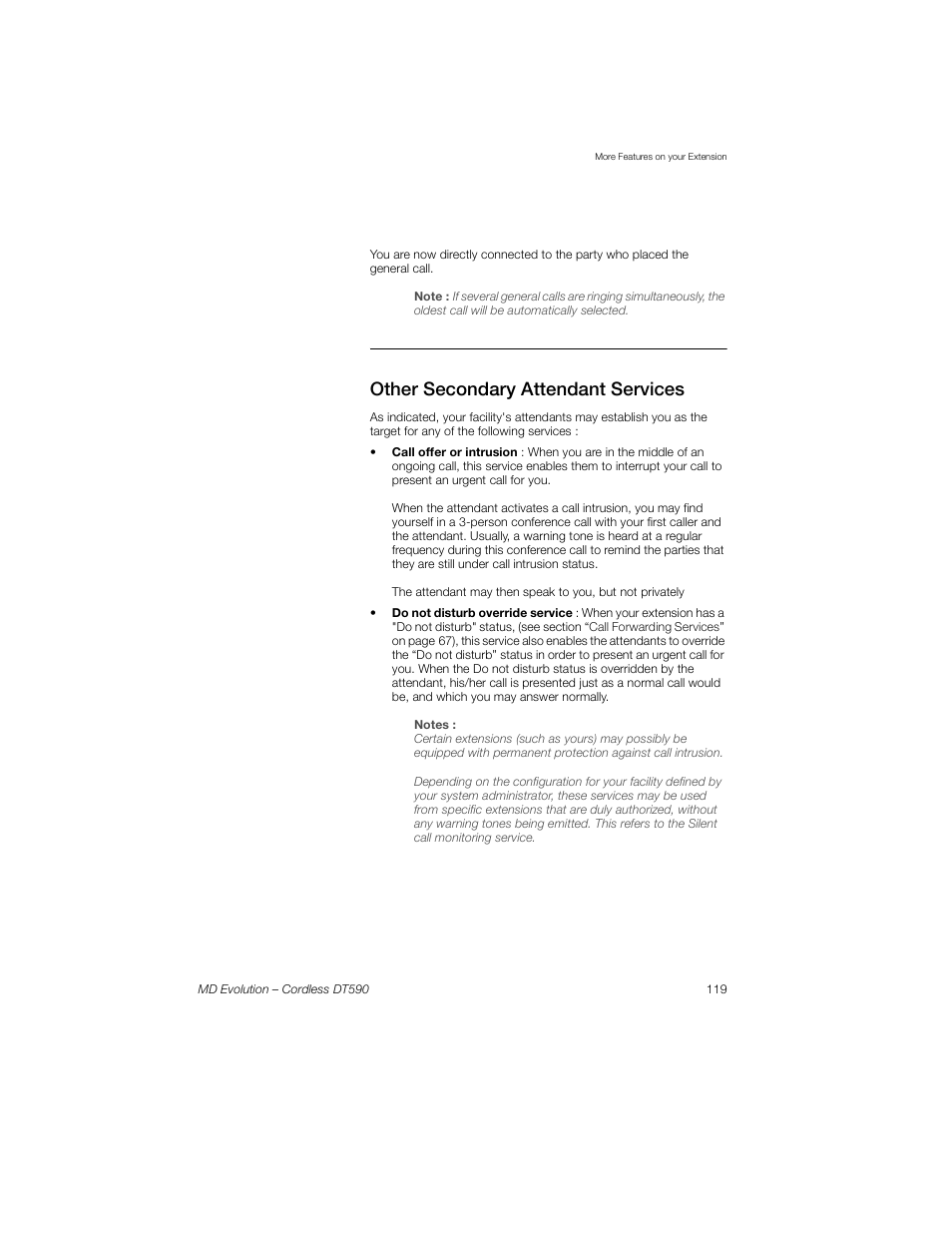 Other secondary attendant services | Sony Ericsson Cordless DT590 User Manual | Page 119 / 164