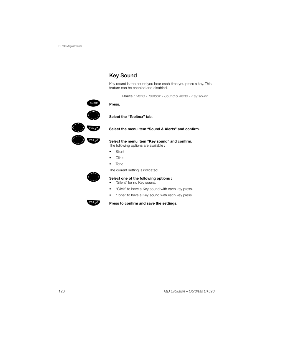 Key sound, ºь ы | Sony Ericsson Cordless DT590 User Manual | Page 128 / 164