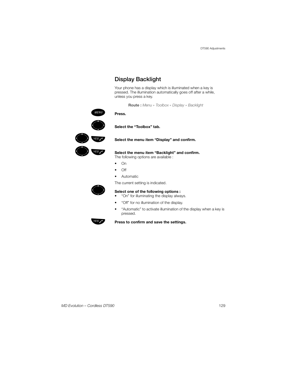 Display backlight, ºь ы | Sony Ericsson Cordless DT590 User Manual | Page 129 / 164