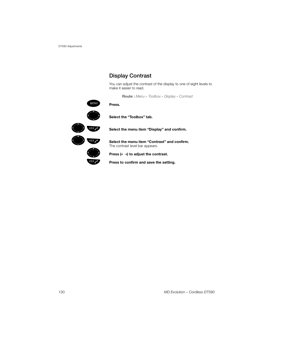 Display contrast, ºь ы | Sony Ericsson Cordless DT590 User Manual | Page 130 / 164