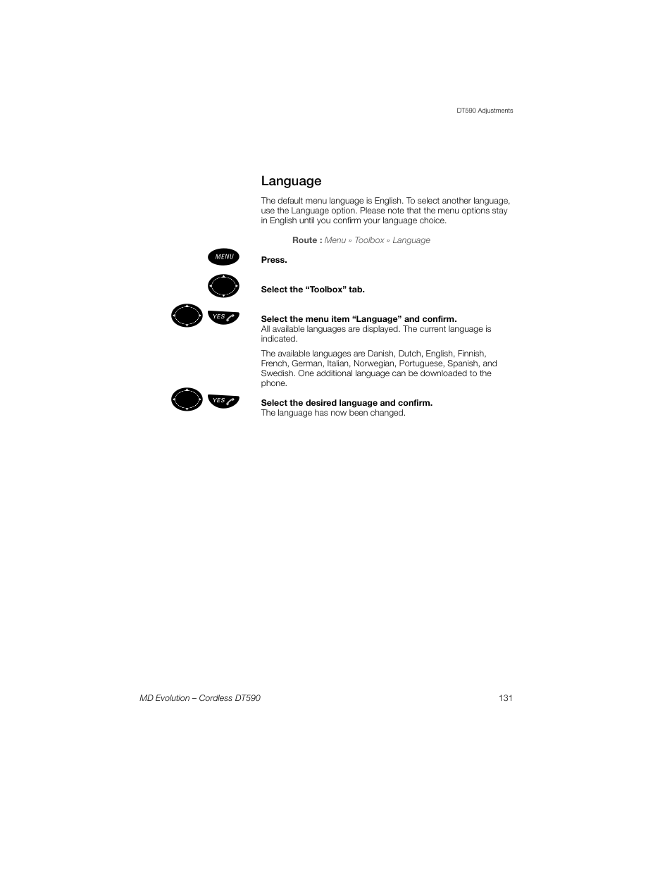 Language, ºь ы | Sony Ericsson Cordless DT590 User Manual | Page 131 / 164