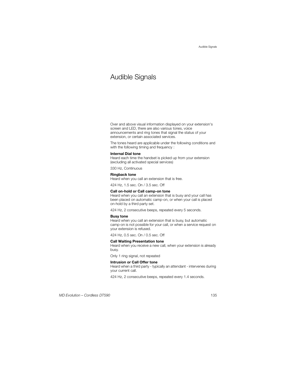 Audible signals | Sony Ericsson Cordless DT590 User Manual | Page 135 / 164