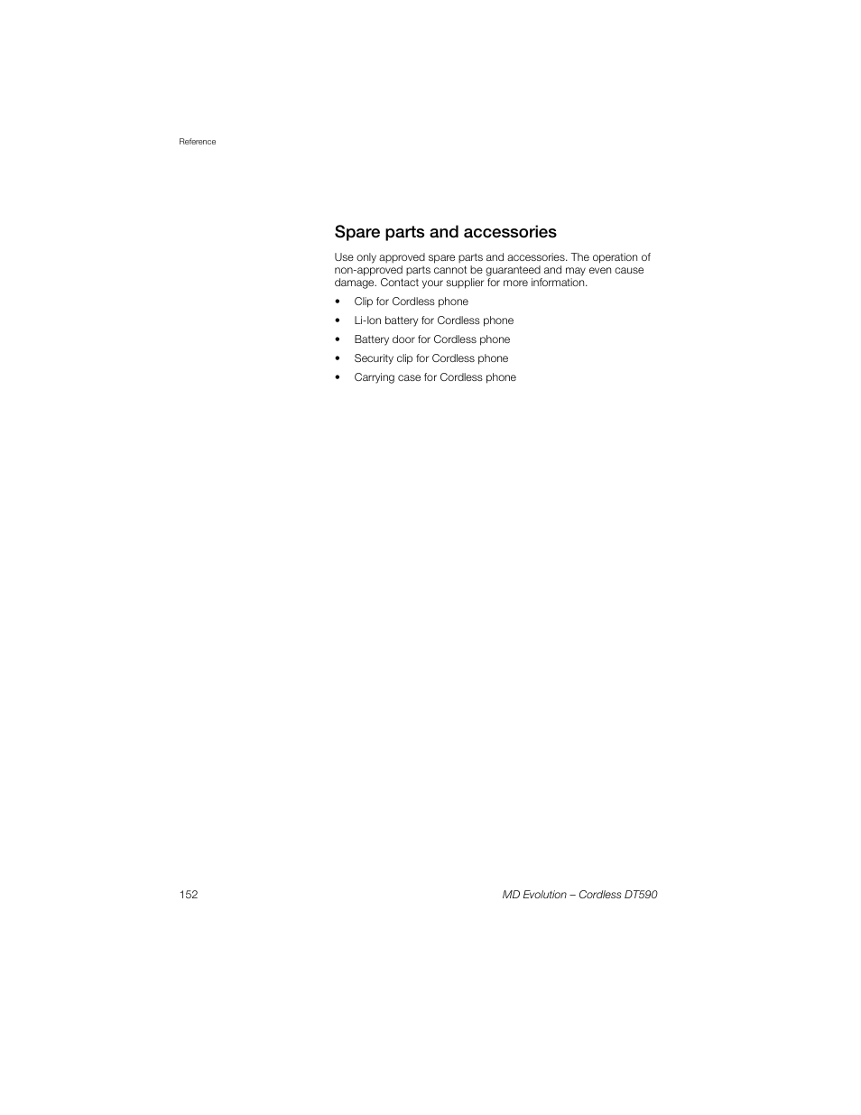 Spare parts and accessories | Sony Ericsson Cordless DT590 User Manual | Page 152 / 164