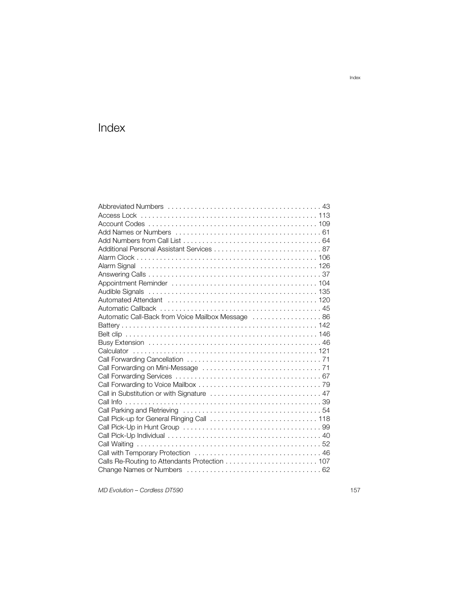 Index | Sony Ericsson Cordless DT590 User Manual | Page 157 / 164