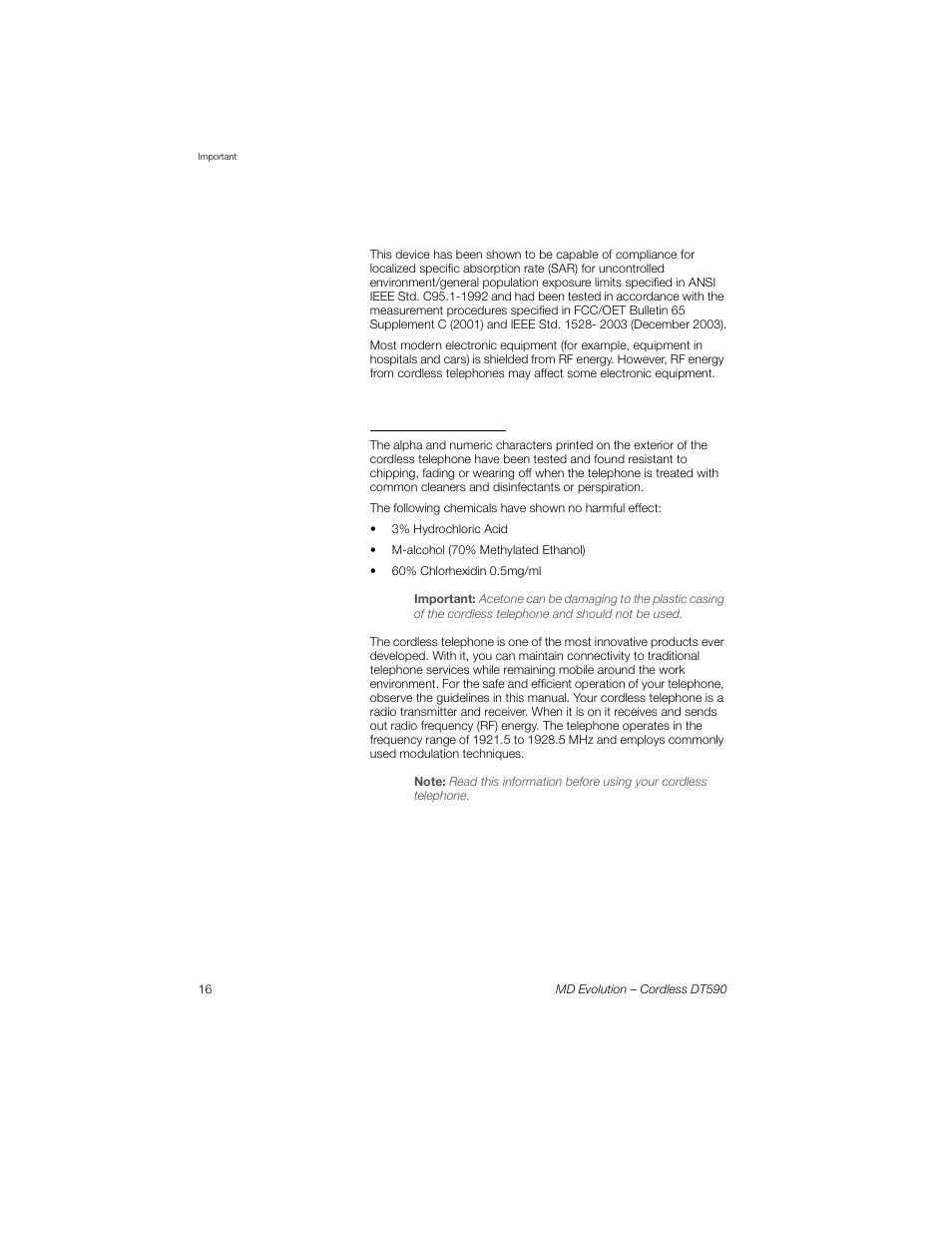 Chemical resistance | Sony Ericsson Cordless DT590 User Manual | Page 16 / 164