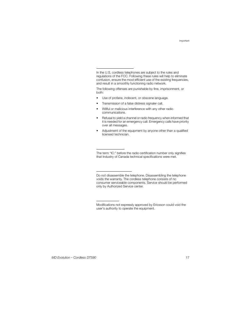 Operation procedures, Ic requirements, Warranty notification | Modifications | Sony Ericsson Cordless DT590 User Manual | Page 17 / 164