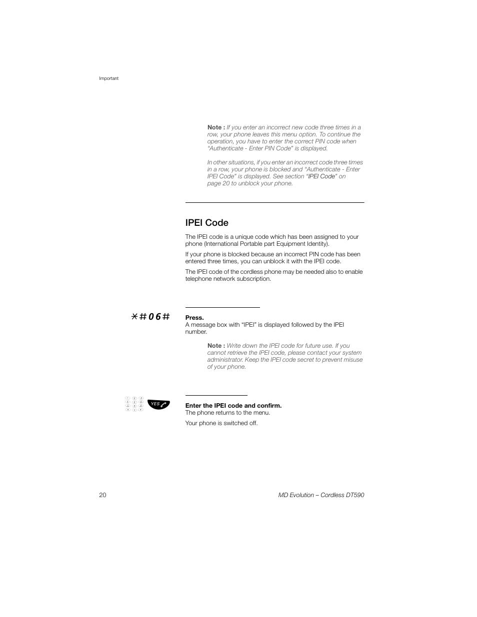 Ipei code, Read out the ipei code, Unblock the dt590 | Sony Ericsson Cordless DT590 User Manual | Page 20 / 164