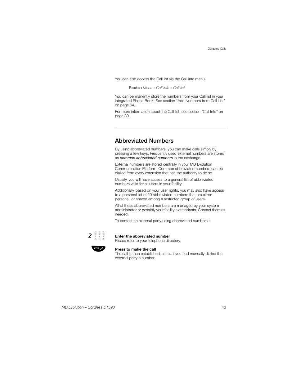 Abbreviated numbers, Abbreviated, Numbers | Sony Ericsson Cordless DT590 User Manual | Page 43 / 164