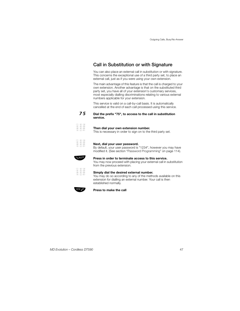 Call in substitution or with signature | Sony Ericsson Cordless DT590 User Manual | Page 47 / 164