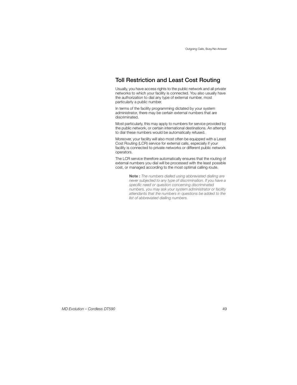 Toll restriction and least cost routing | Sony Ericsson Cordless DT590 User Manual | Page 49 / 164