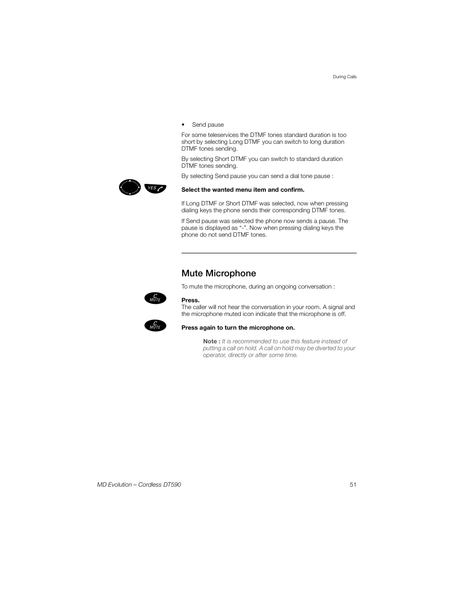 Mute microphone, ºь ы | Sony Ericsson Cordless DT590 User Manual | Page 51 / 164