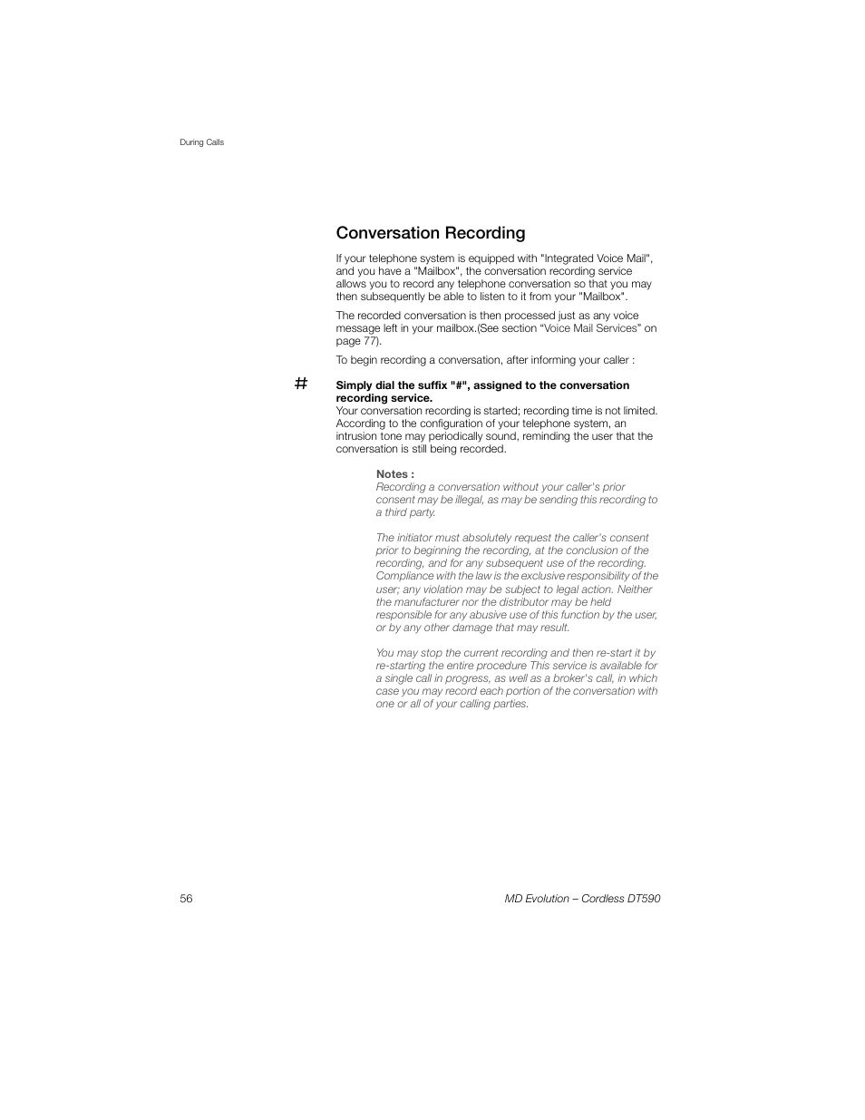 Conversation recording | Sony Ericsson Cordless DT590 User Manual | Page 56 / 164