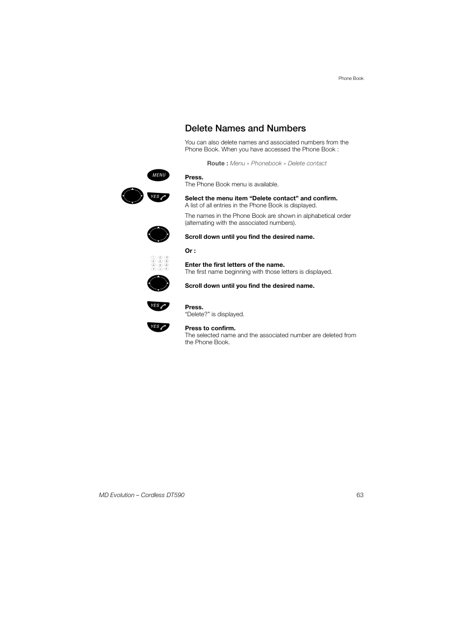 Delete names and numbers, ºь ы | Sony Ericsson Cordless DT590 User Manual | Page 63 / 164