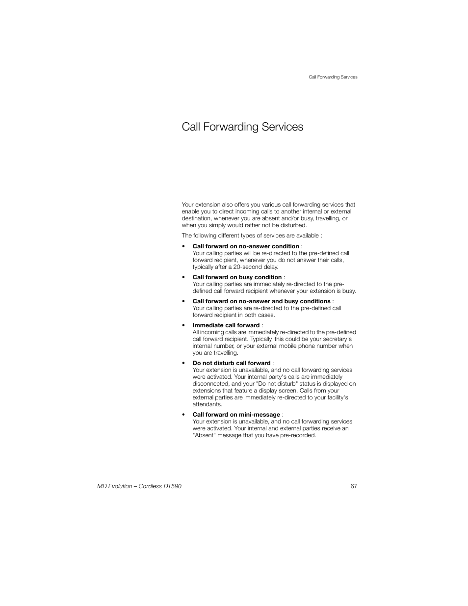 Call forwarding services | Sony Ericsson Cordless DT590 User Manual | Page 67 / 164