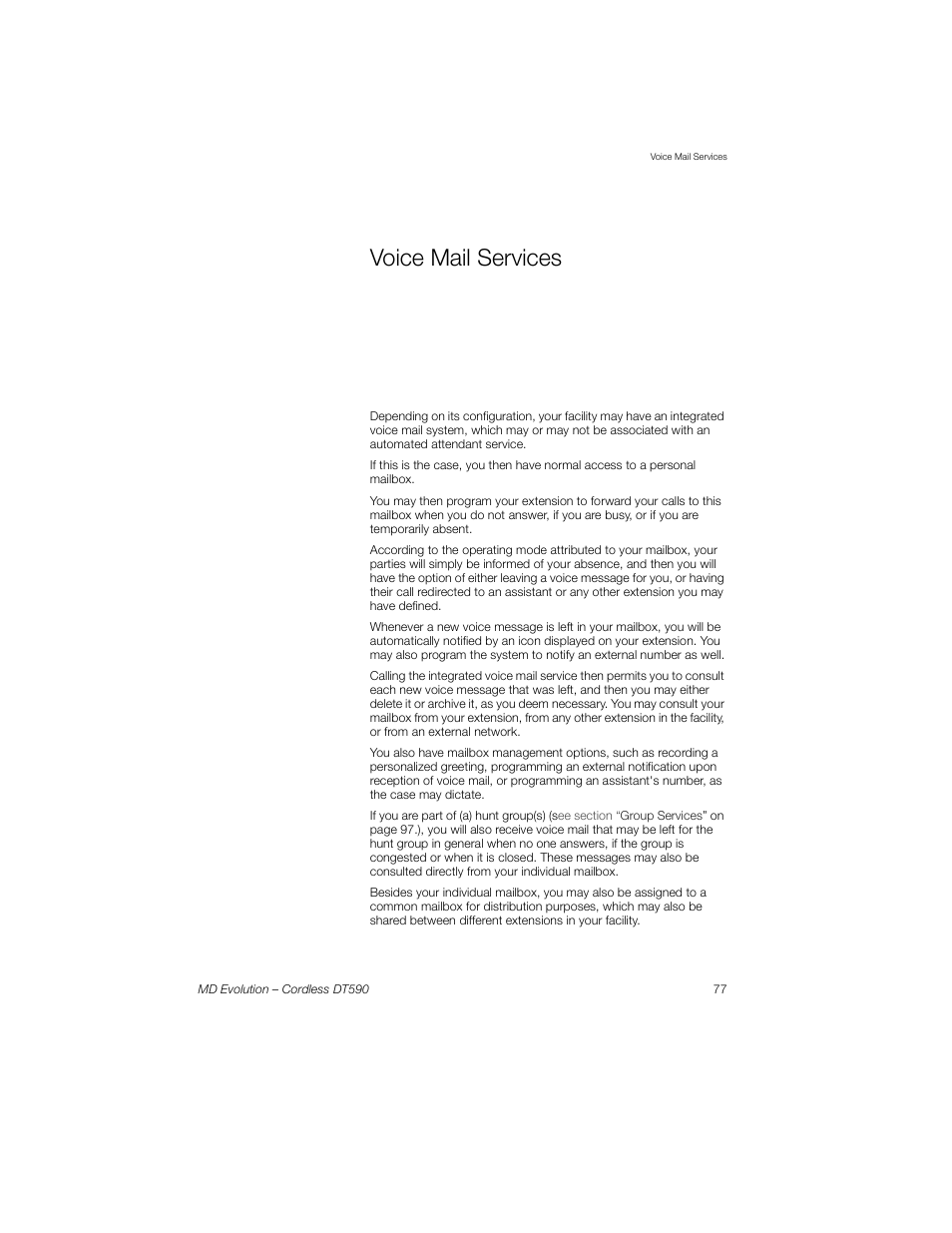 Voice mail services, Voice mail, Services | Sony Ericsson Cordless DT590 User Manual | Page 77 / 164