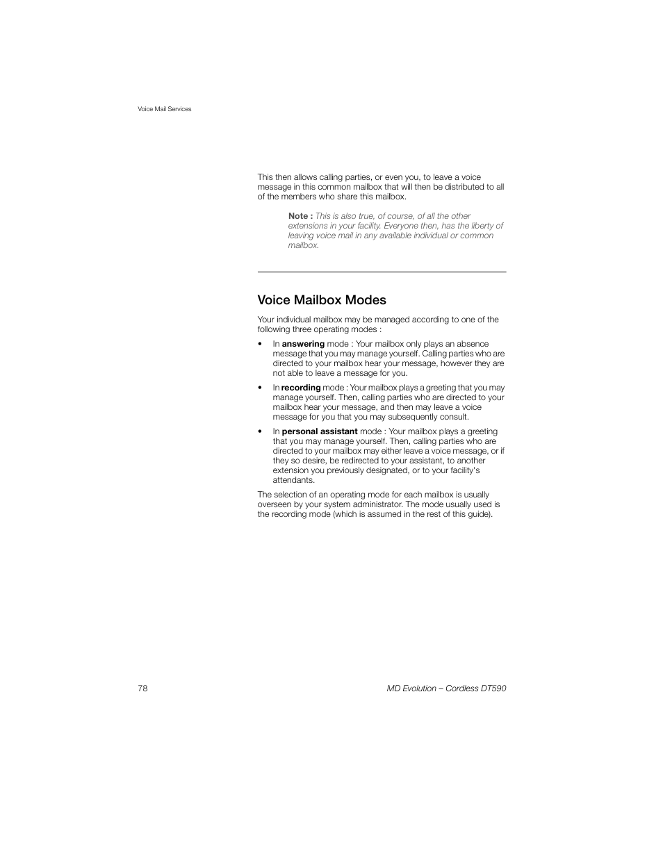 Voice mailbox modes | Sony Ericsson Cordless DT590 User Manual | Page 78 / 164