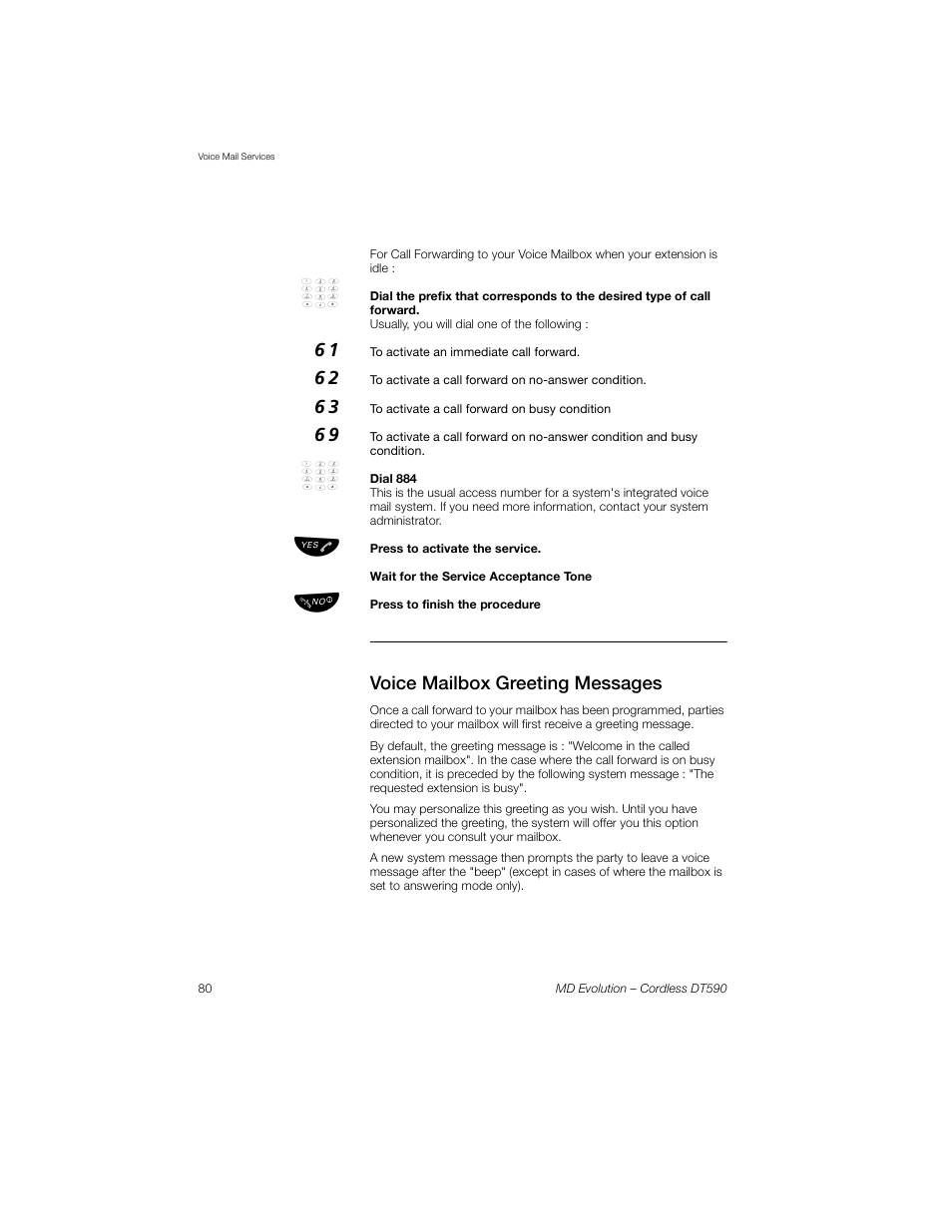 Voice mailbox greeting messages | Sony Ericsson Cordless DT590 User Manual | Page 80 / 164