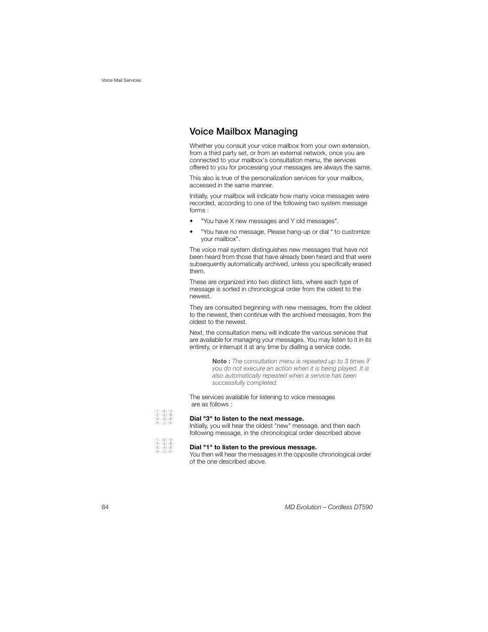 Voice mailbox managing | Sony Ericsson Cordless DT590 User Manual | Page 84 / 164