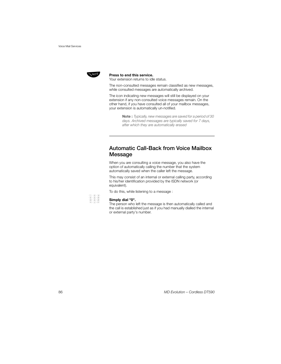 Automatic call-back from voice mailbox message | Sony Ericsson Cordless DT590 User Manual | Page 86 / 164