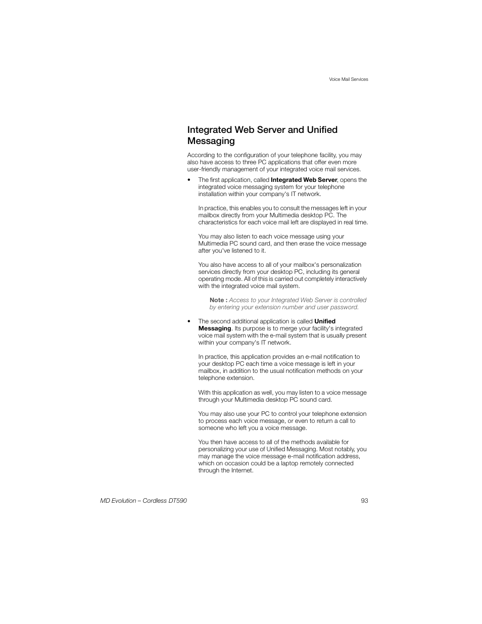 Integrated web server and unified messaging | Sony Ericsson Cordless DT590 User Manual | Page 93 / 164