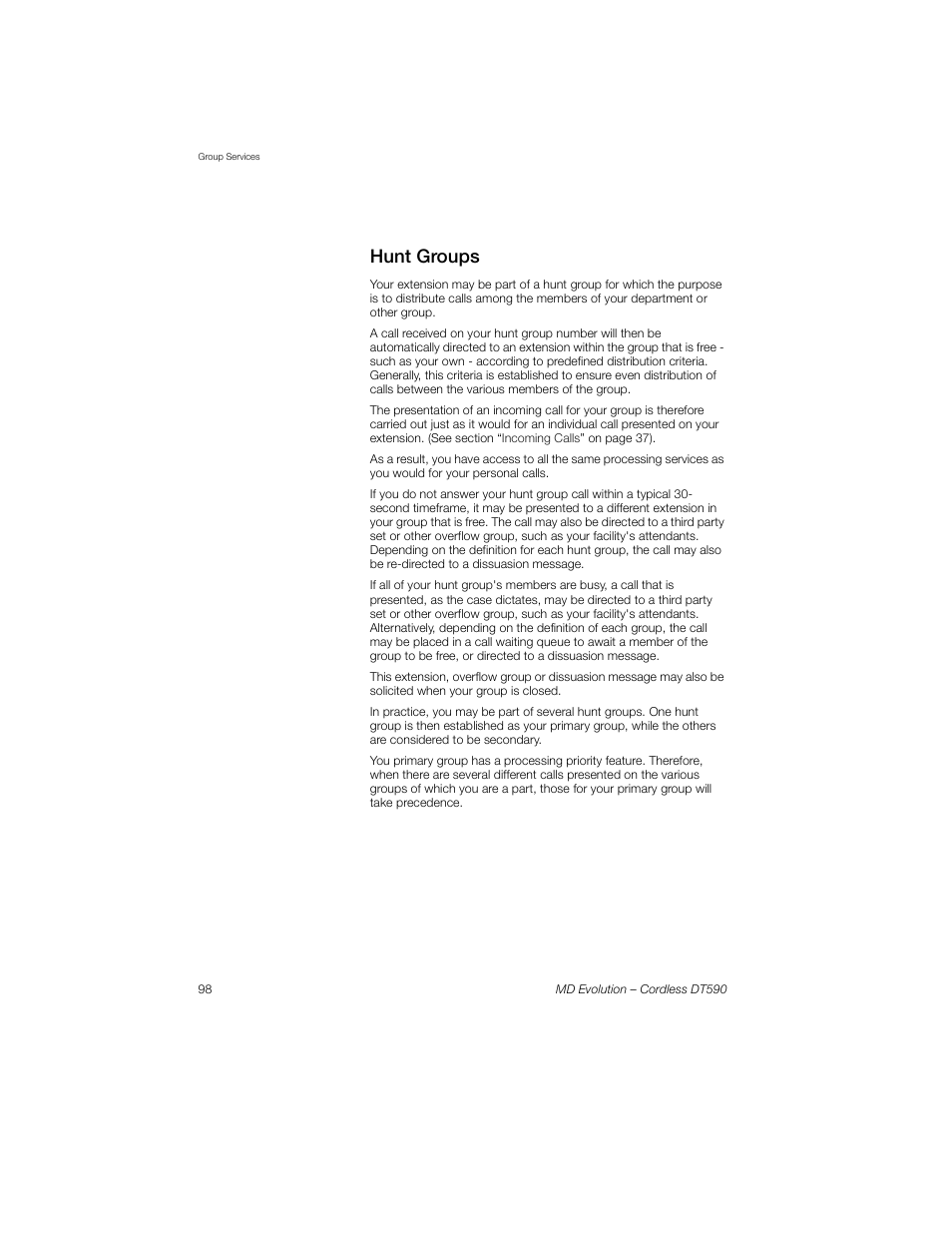 Hunt groups | Sony Ericsson Cordless DT590 User Manual | Page 98 / 164