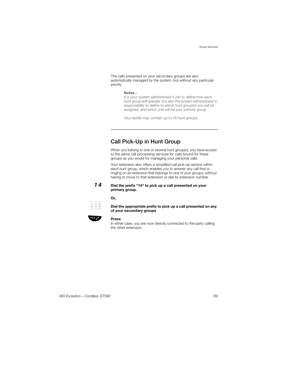 Call pick-up in hunt group | Sony Ericsson Cordless DT590 User Manual | Page 99 / 164