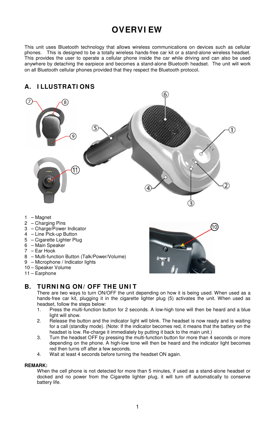 Overvi ew | Sony Ericsson Bluetooth Enabled Hands-Free Kit /Headset User Manual | Page 2 / 20