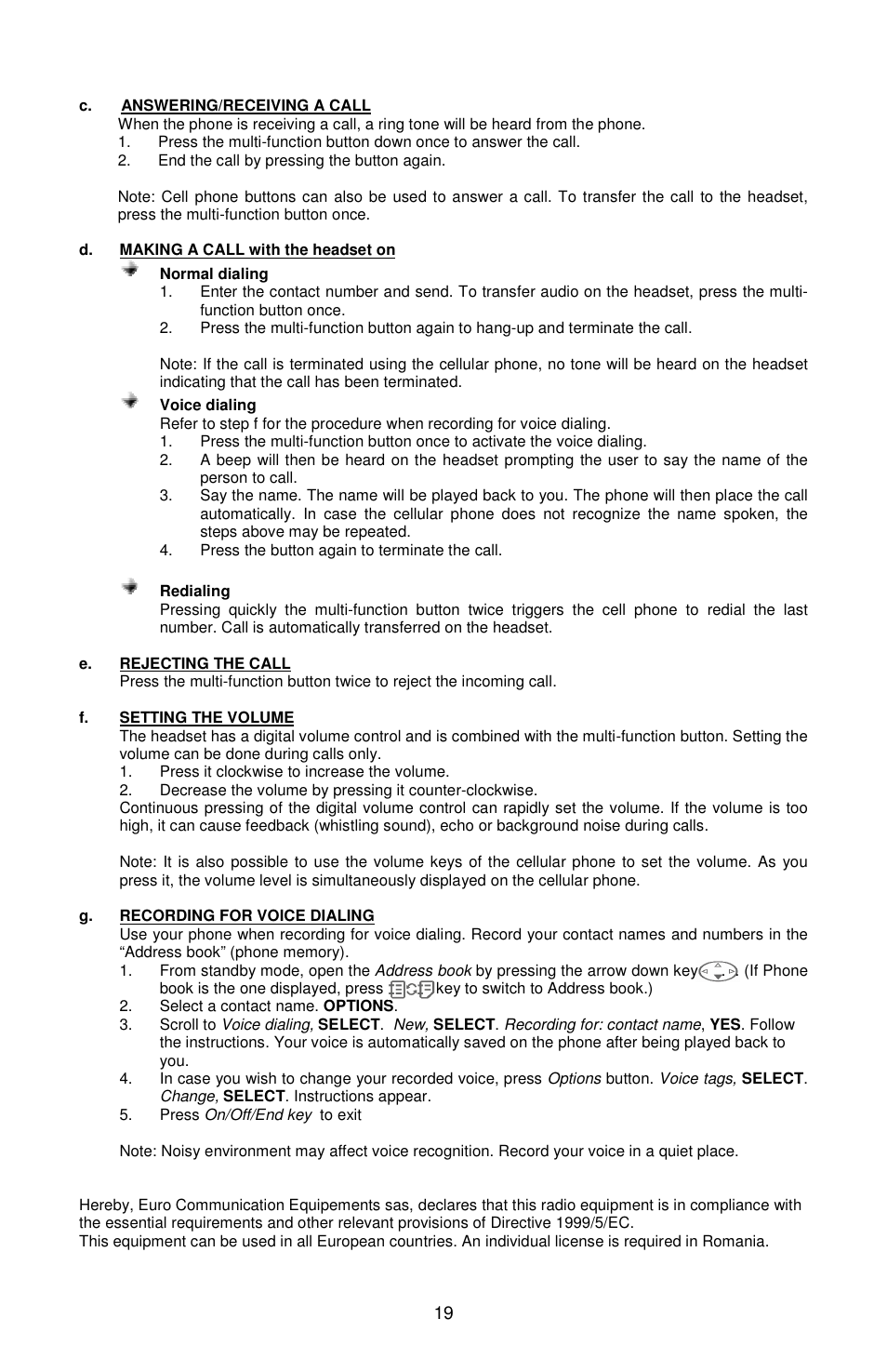 Sony Ericsson Bluetooth Enabled Hands-Free Kit /Headset User Manual | Page 20 / 20