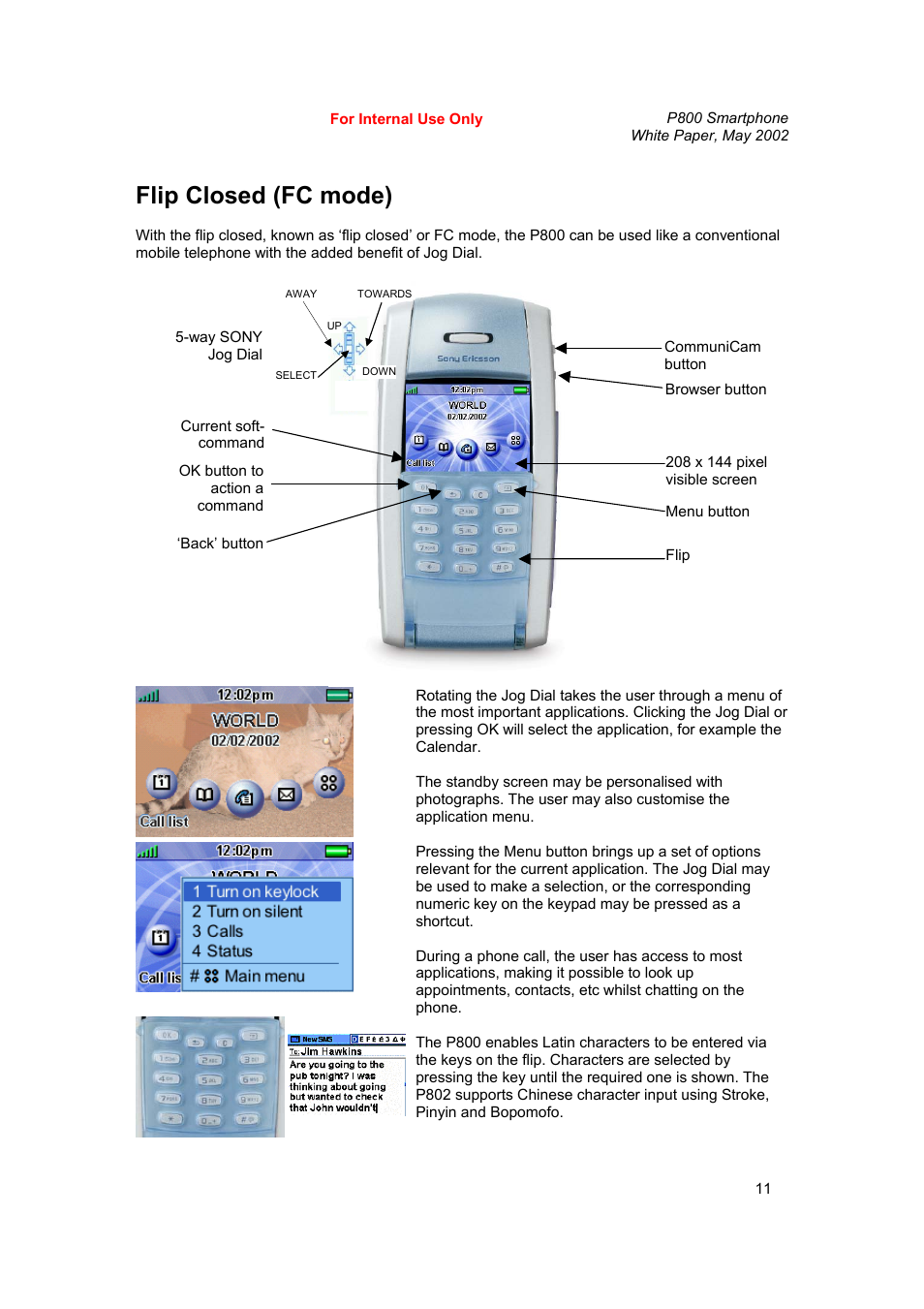 Flip closed (fc mode) | Sony Ericsson P802 User Manual | Page 11 / 90