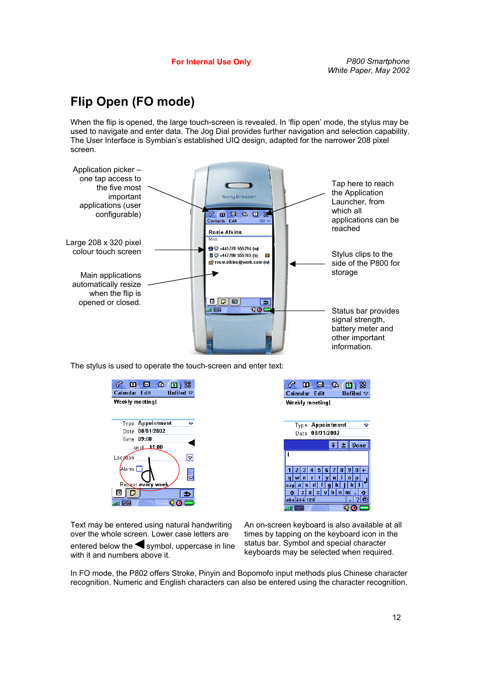 Flip open (fo mode) | Sony Ericsson P802 User Manual | Page 12 / 90