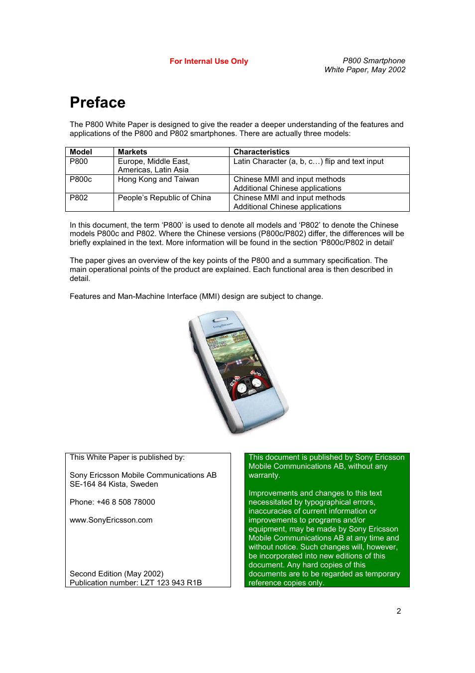 Preface | Sony Ericsson P802 User Manual | Page 2 / 90