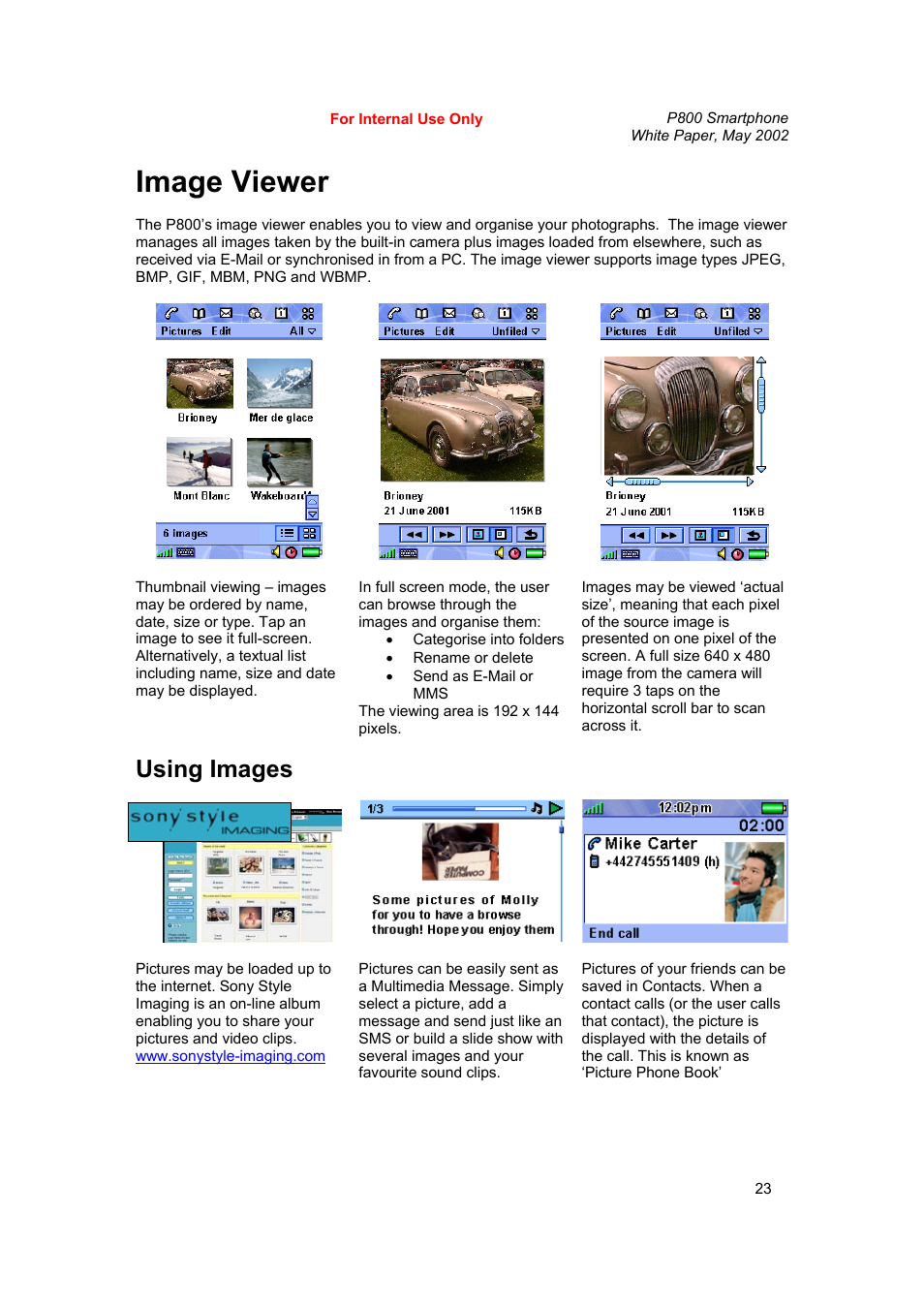 Image viewer, Using images | Sony Ericsson P802 User Manual | Page 23 / 90